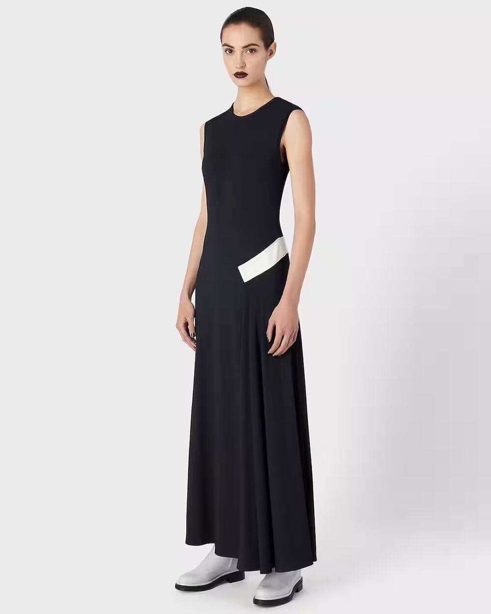 Giorgio Armani Navy Blue Maxi Dress Viscose Size 48 Luxury Sleeveless A-Line
